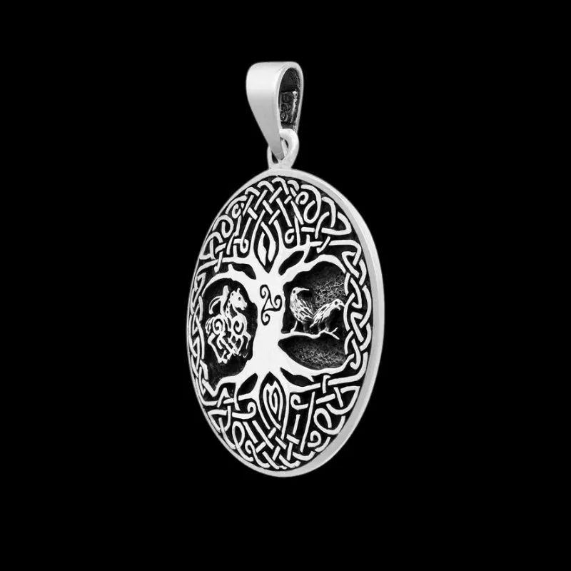Tree of Life with Raven Sleipnir and Triskelion 925 Sterling silver Pendant