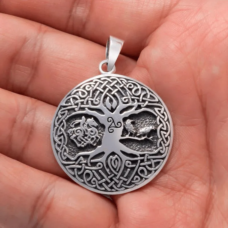 Tree of Life with Raven Sleipnir and Triskelion 925 Sterling silver Pendant