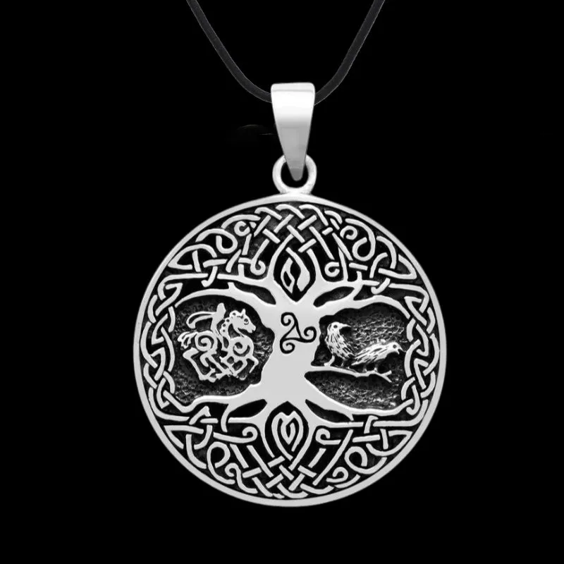 Tree of Life with Raven Sleipnir and Triskelion 925 Sterling silver Pendant