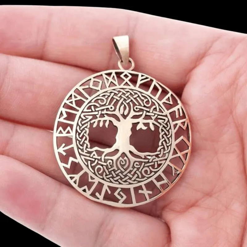 Tree of Life with Runes Bronze Handcrafted Pendant
