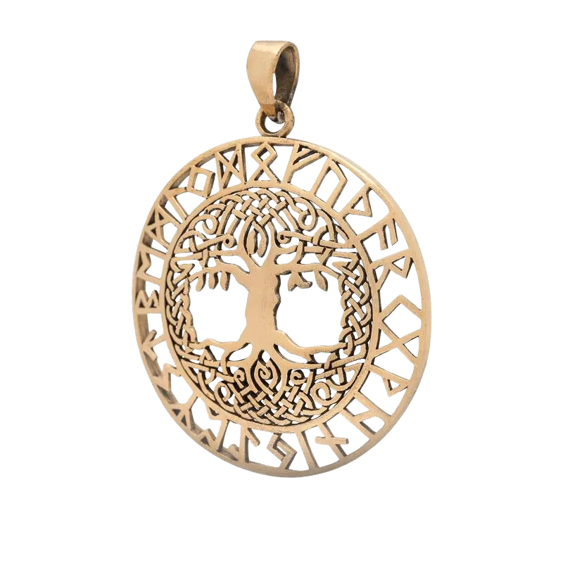 Tree of Life with Runes Bronze Handcrafted Pendant