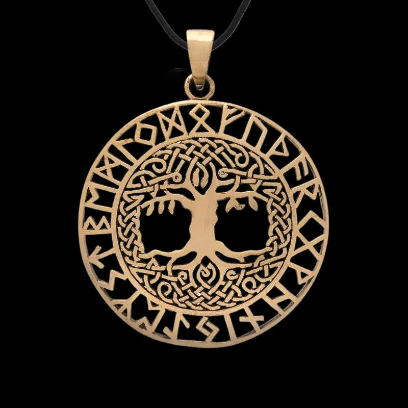 Tree of Life with Runes Bronze Handcrafted Pendant
