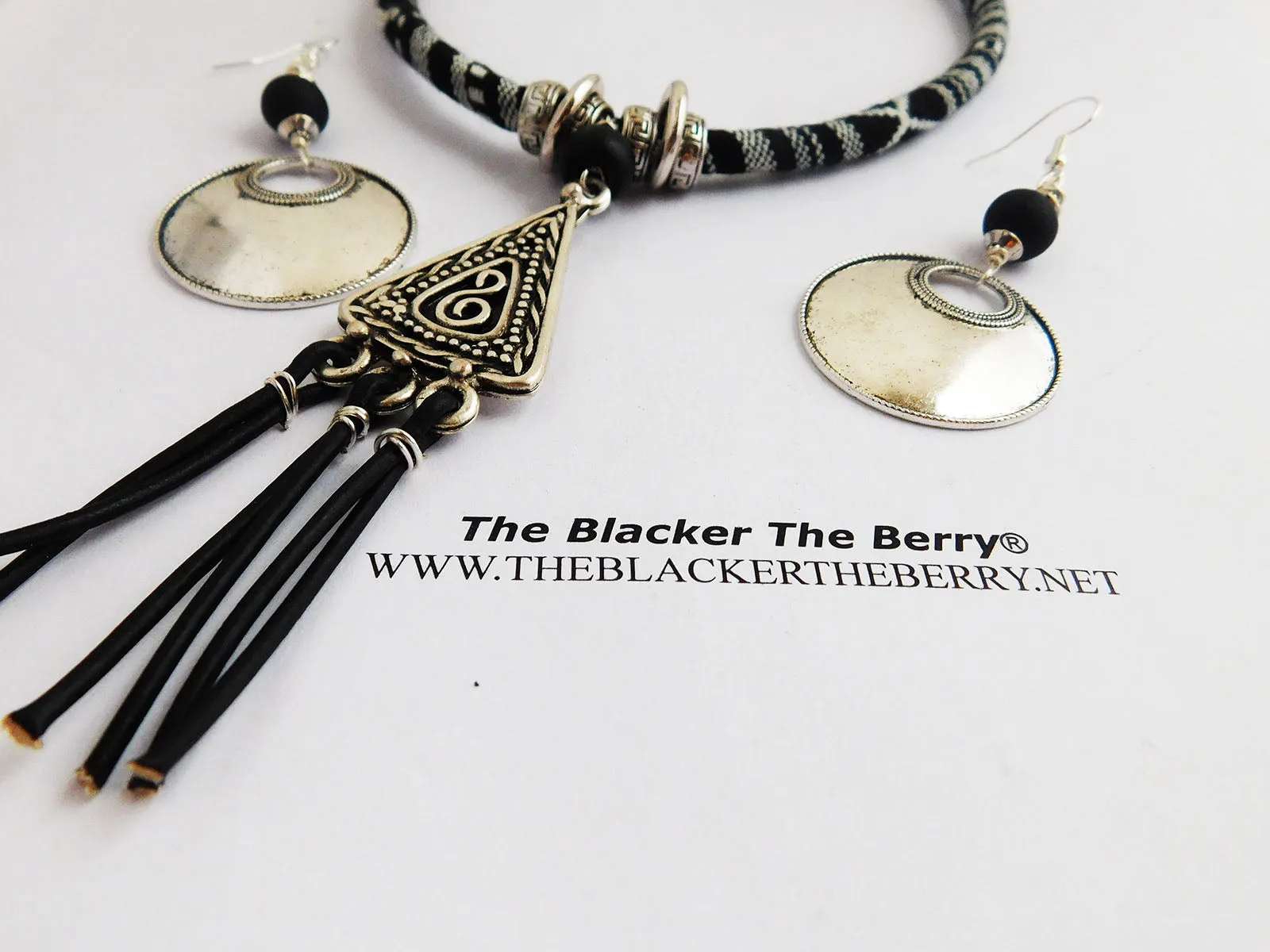 Tribal Jewelry Set Black White Necklaces Silver Women