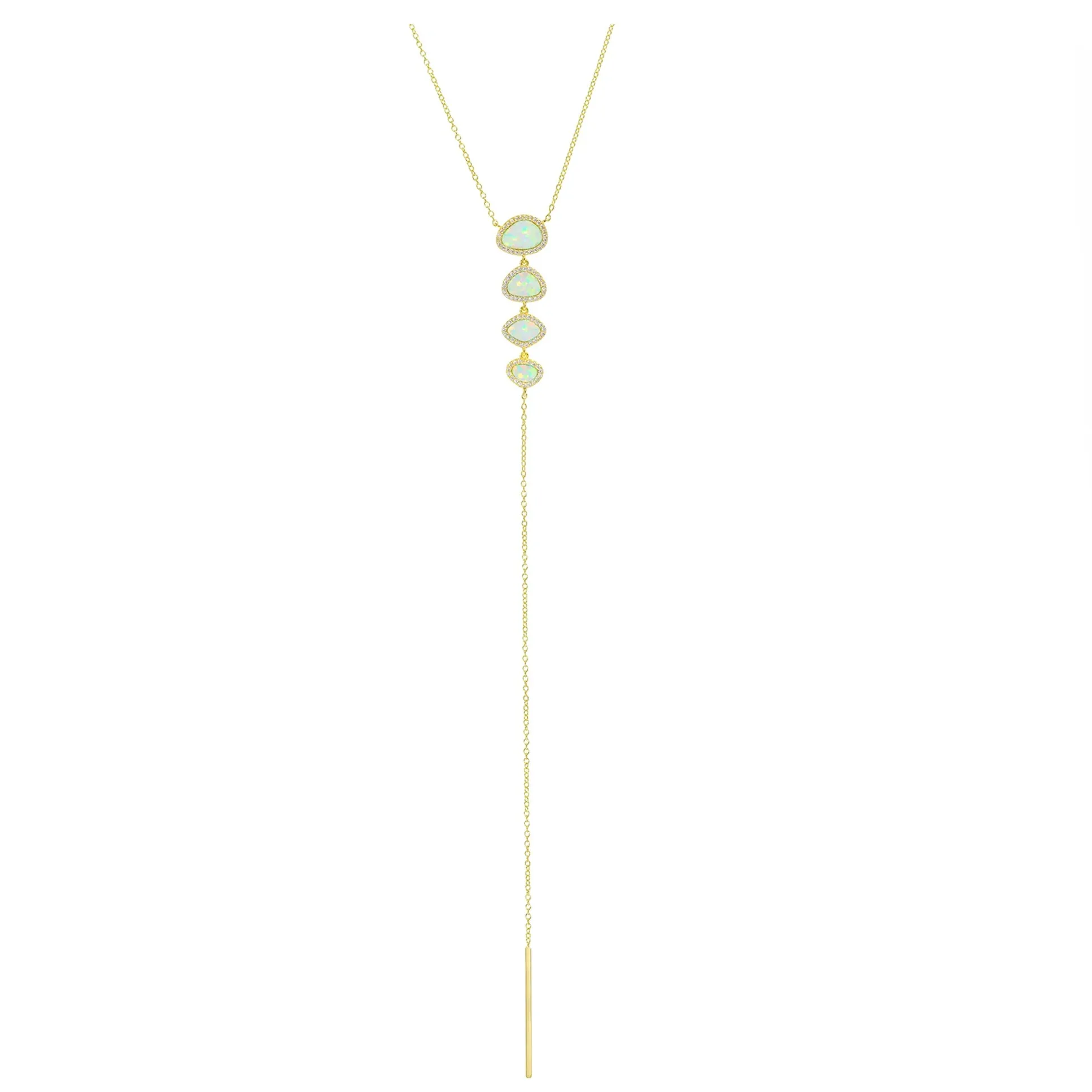Triple Opal Pebble Lariat Necklace (Available in 3 Colors)