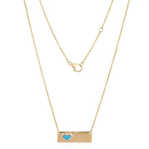 Turquoise & Pave Diamond Heart Bar Necklace