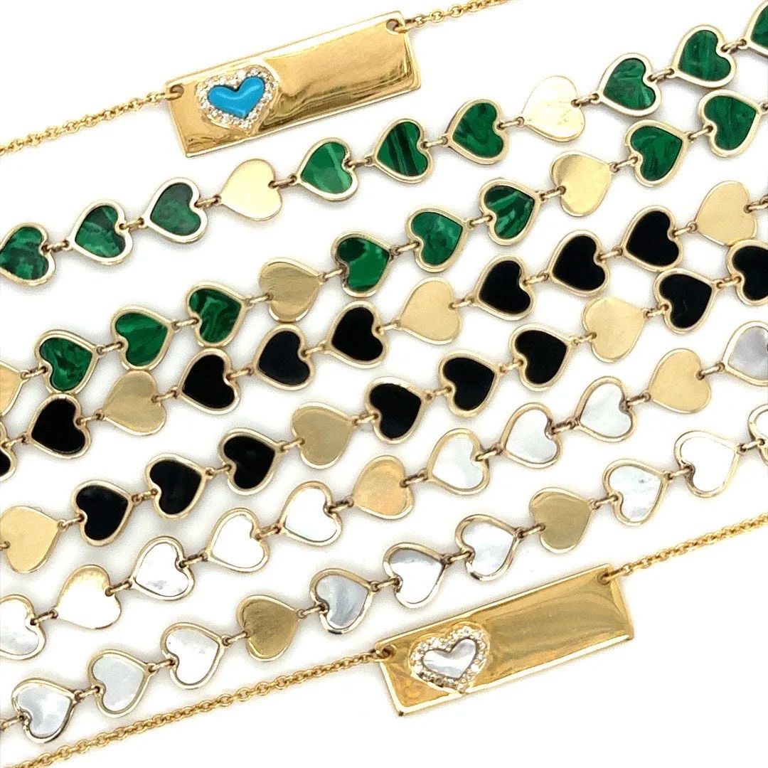 Turquoise & Pave Diamond Heart Bar Necklace