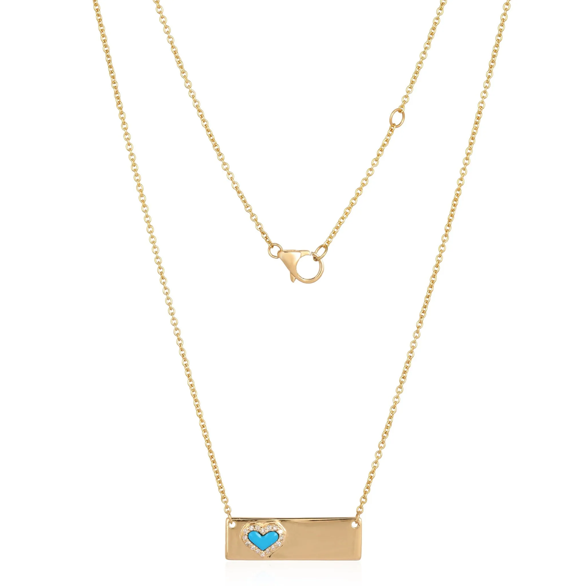 Turquoise & Pave Diamond Heart Bar Necklace