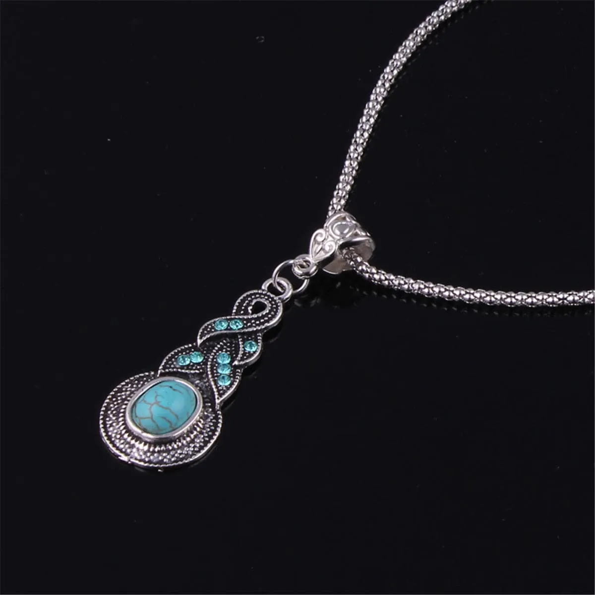 Turquoise & Silver-Plated Calabash Pendant Necklace