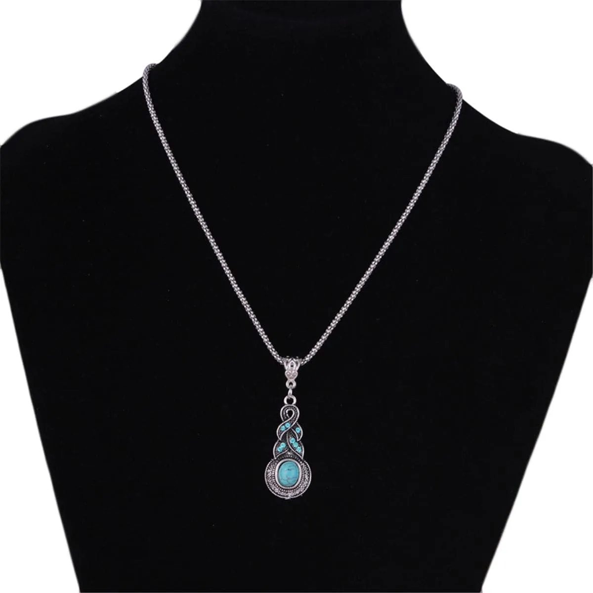 Turquoise & Silver-Plated Calabash Pendant Necklace