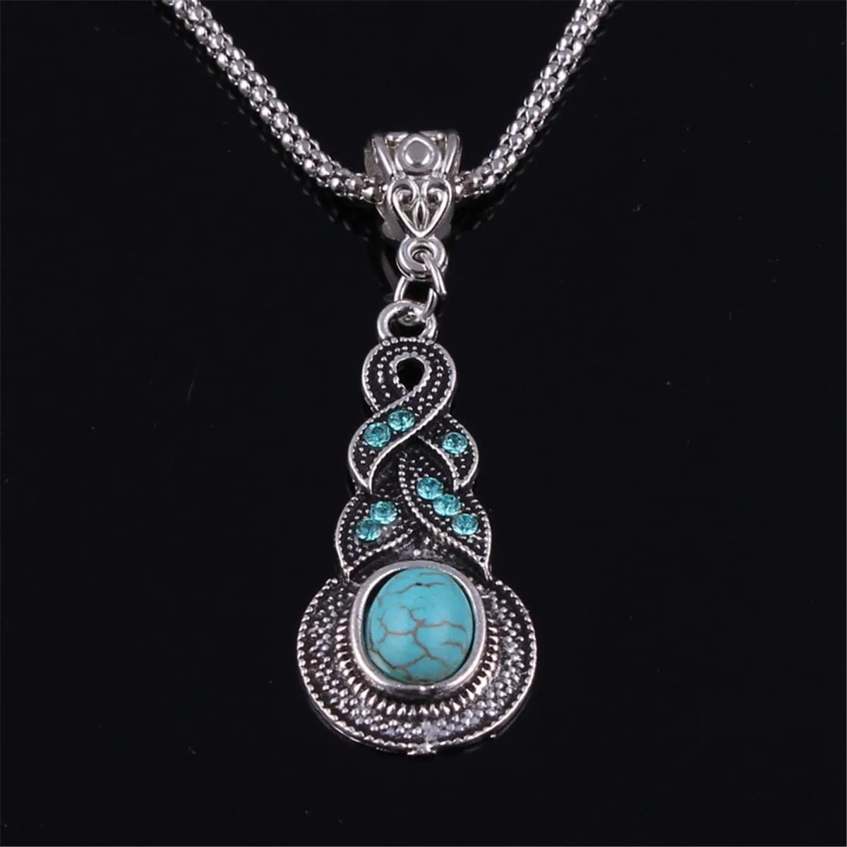 Turquoise & Silver-Plated Calabash Pendant Necklace