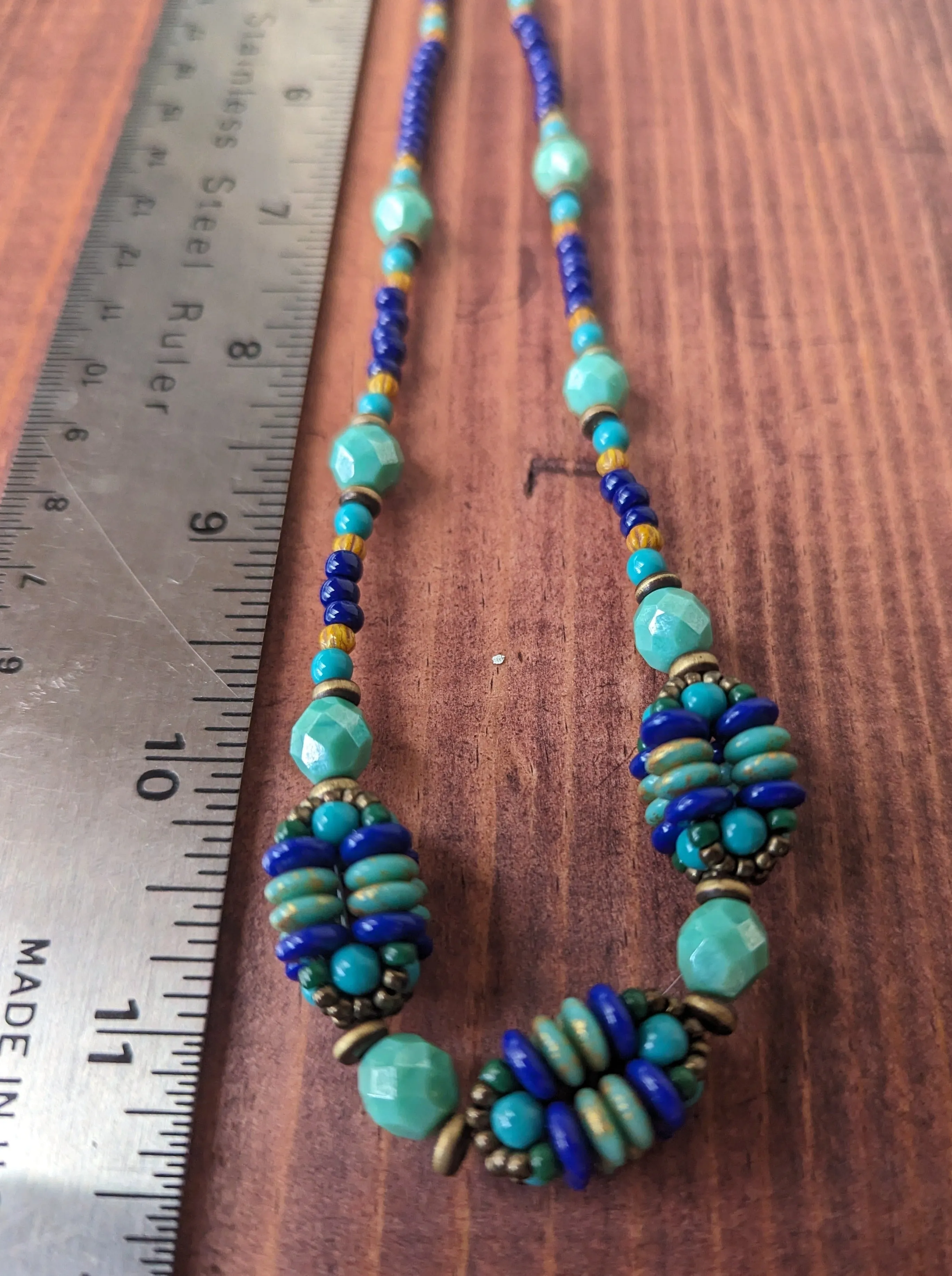 Turquoise and Royal Blue Woven Bead Necklace