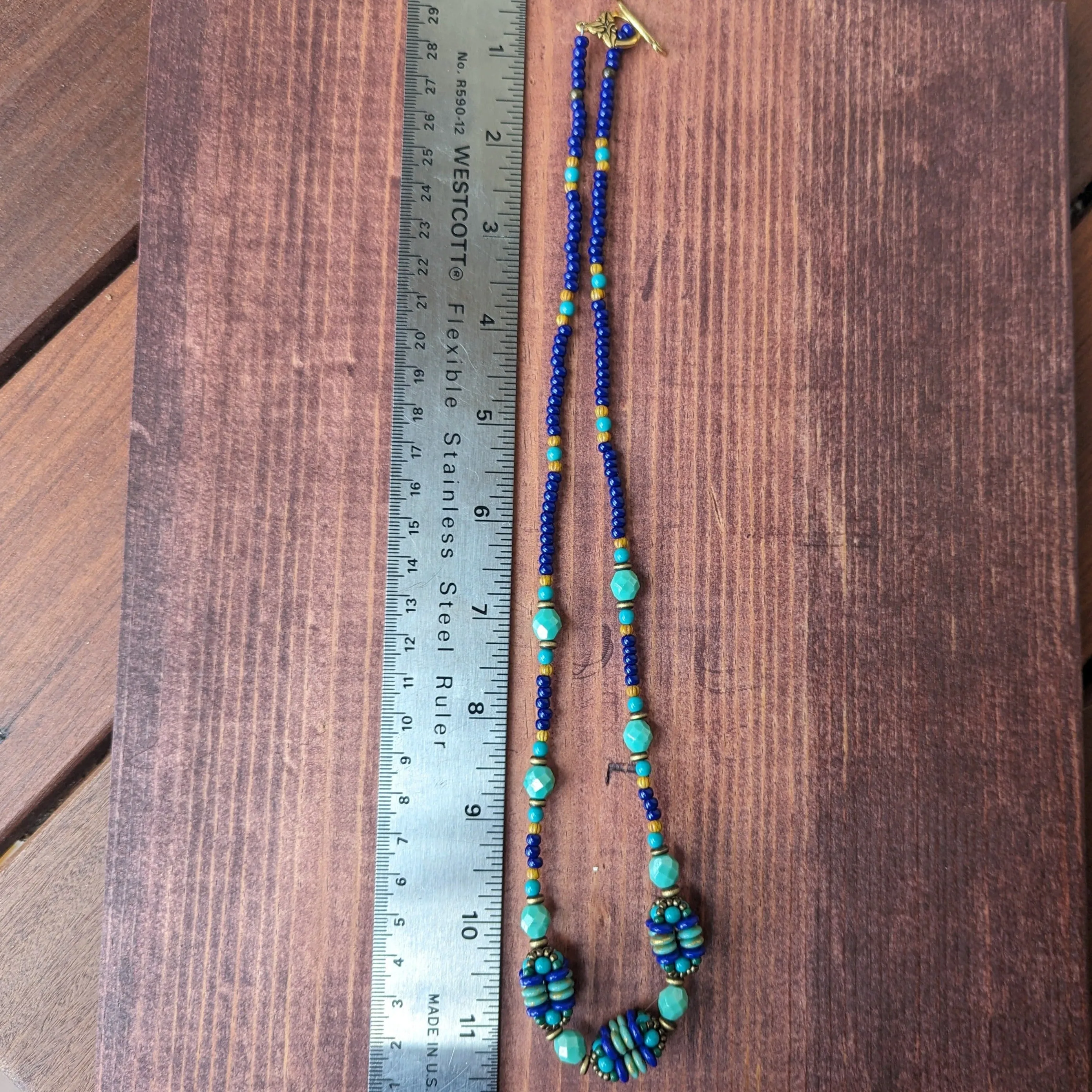 Turquoise and Royal Blue Woven Bead Necklace