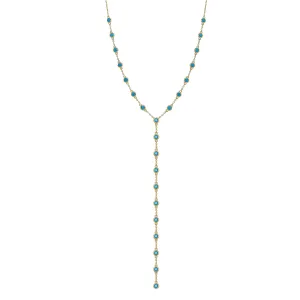 Turquoise Bezel Lariat Necklace