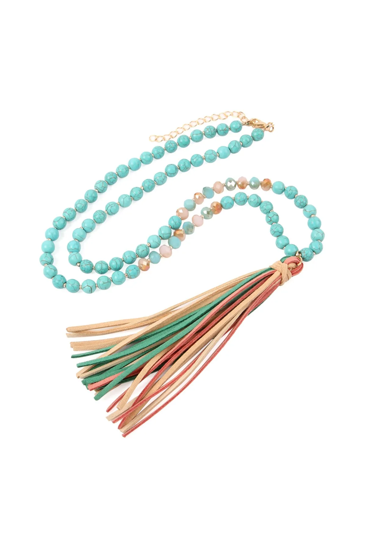 Turquoise Colorful Natural Stone and Glass Beads with Tassel Necklace - Pack of 6