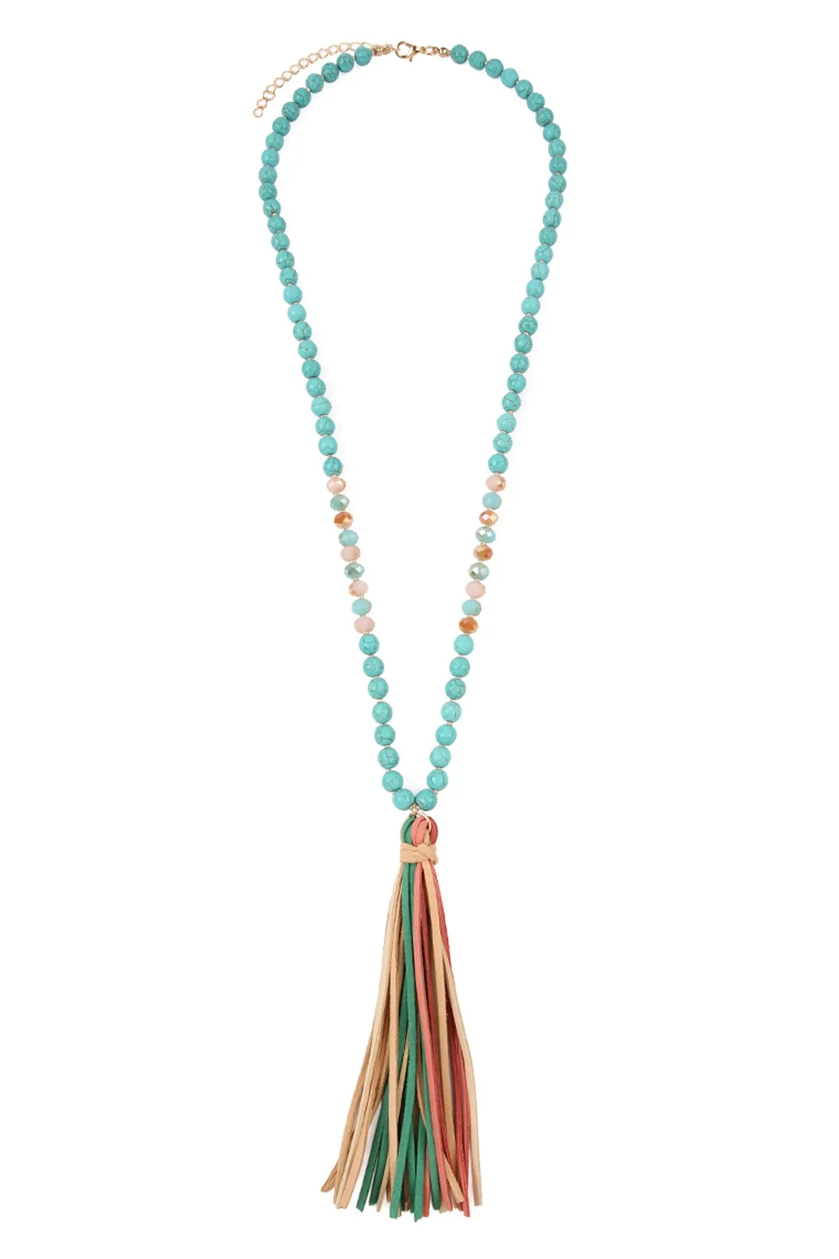 Turquoise Colorful Natural Stone and Glass Beads with Tassel Necklace - Pack of 6