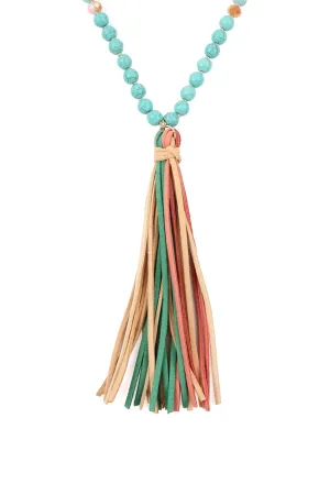 Turquoise Colorful Natural Stone and Glass Beads with Tassel Necklace - Pack of 6
