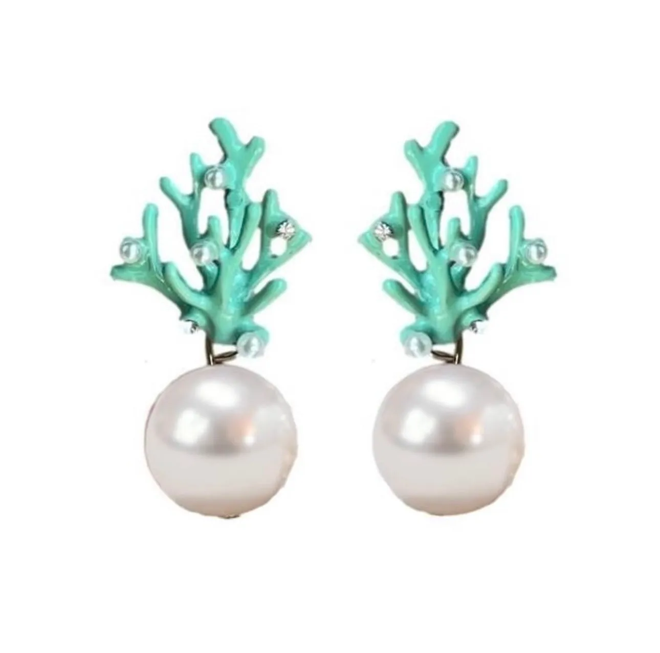 Turquoise Coral & Pearl Earrings