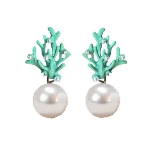 Turquoise Coral & Pearl Earrings