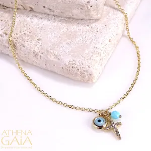 Turquoise Cross Mati Cluster Necklace