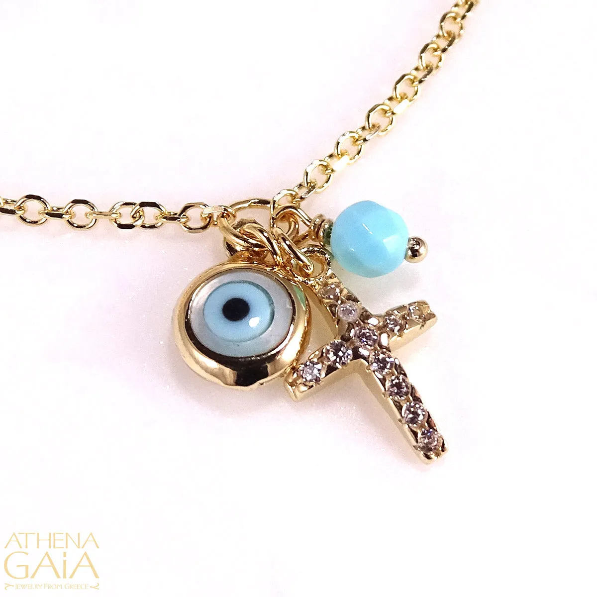 Turquoise Cross Mati Cluster Necklace
