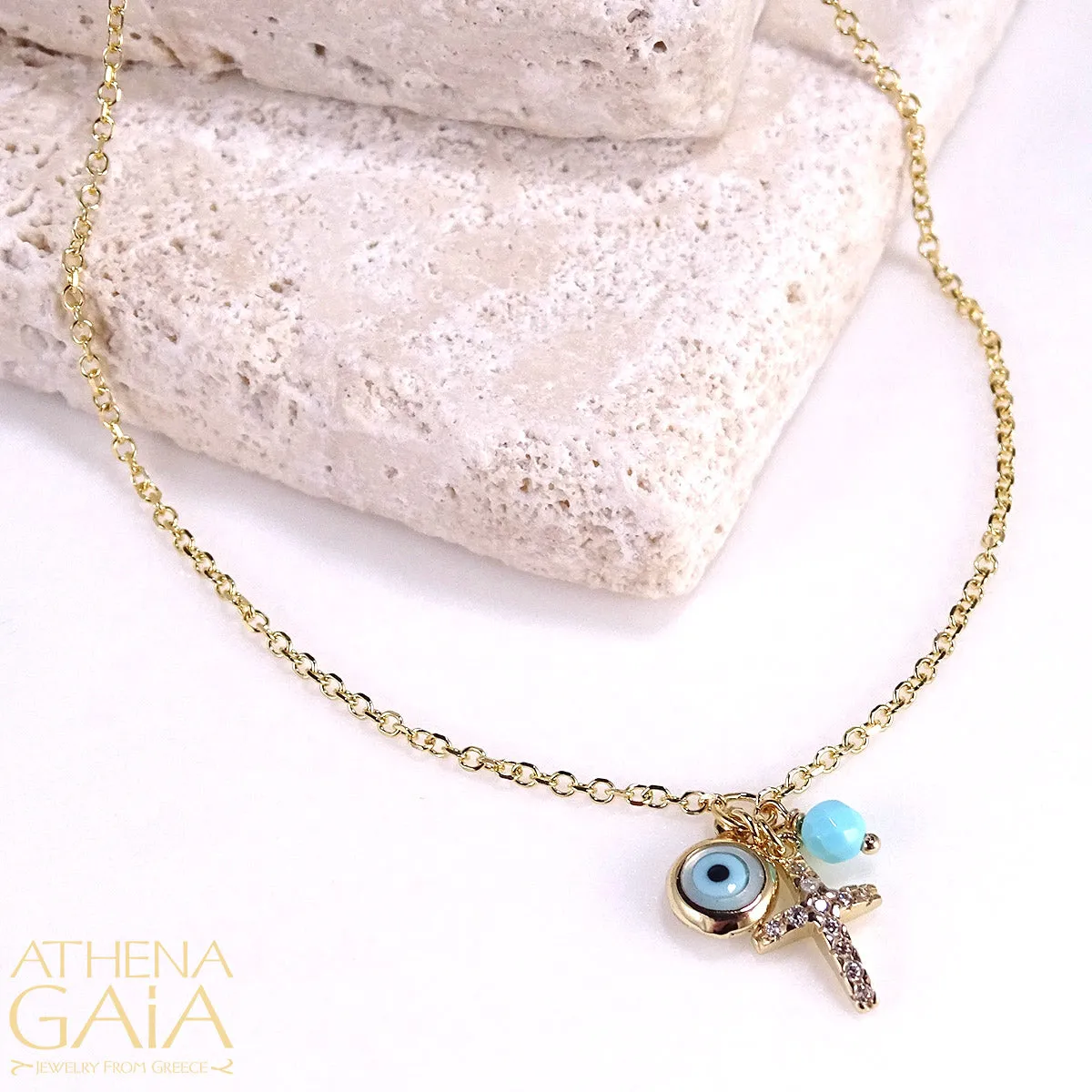 Turquoise Cross Mati Cluster Necklace