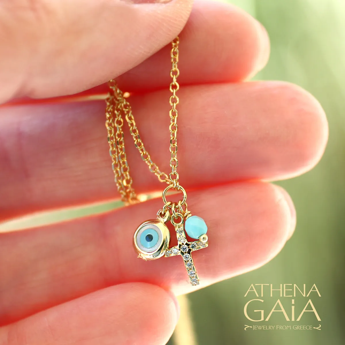 Turquoise Cross Mati Cluster Necklace