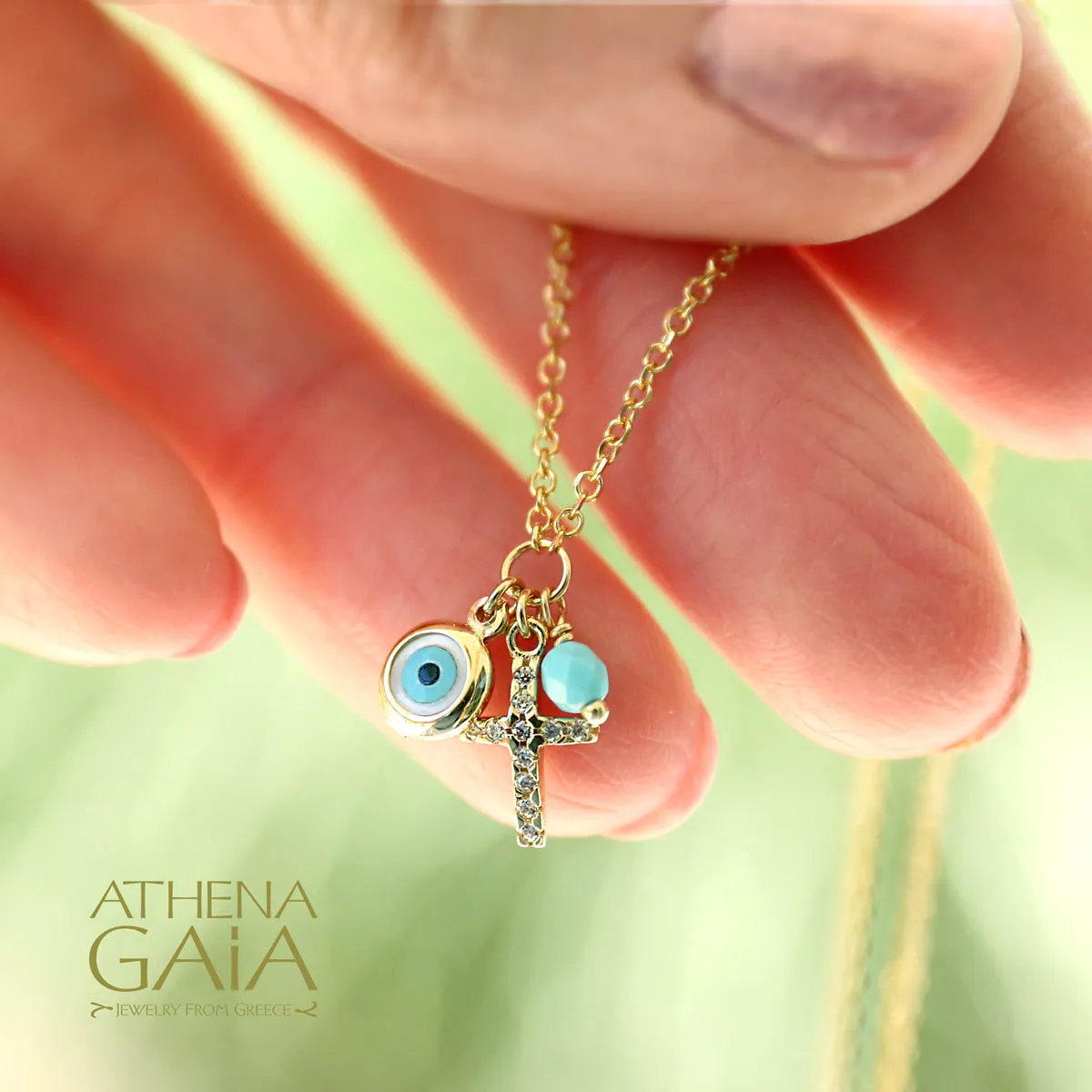 Turquoise Cross Mati Cluster Necklace