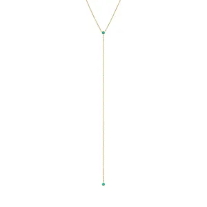 Turquoise Double Solitaire Bezel Lariat Necklace 14K