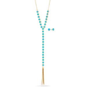 TURQUOISE EARRINGS AND TASSEL NECKLACES #HNN E86571 Y-GDTQ (RE13)