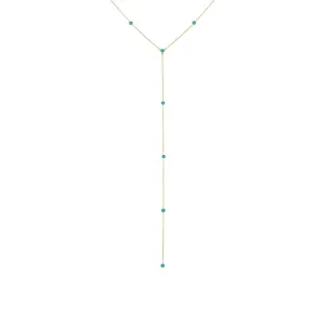 Turquoise Embedded Lariat Necklace 14K