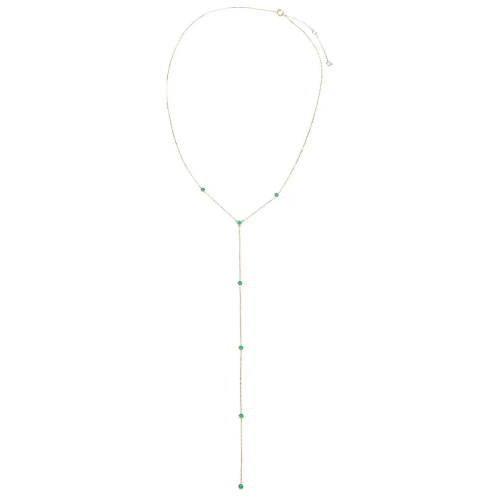 Turquoise Embedded Lariat Necklace 14K