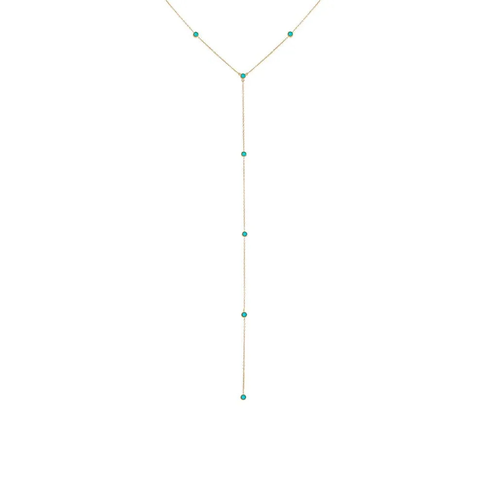 Turquoise Embedded Lariat Necklace 14K