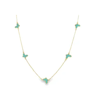 Turquoise Enamel Butterflies Necklace