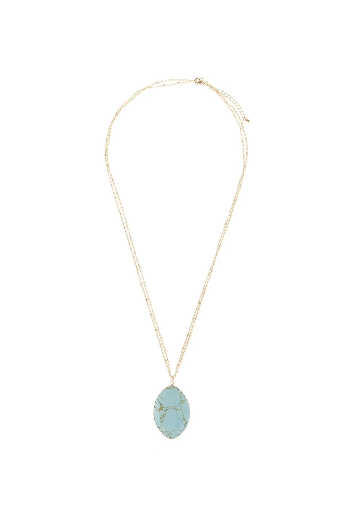 Turquoise Natural Stone Wrap Oval Pendant Chain Necklace - Pack of 6