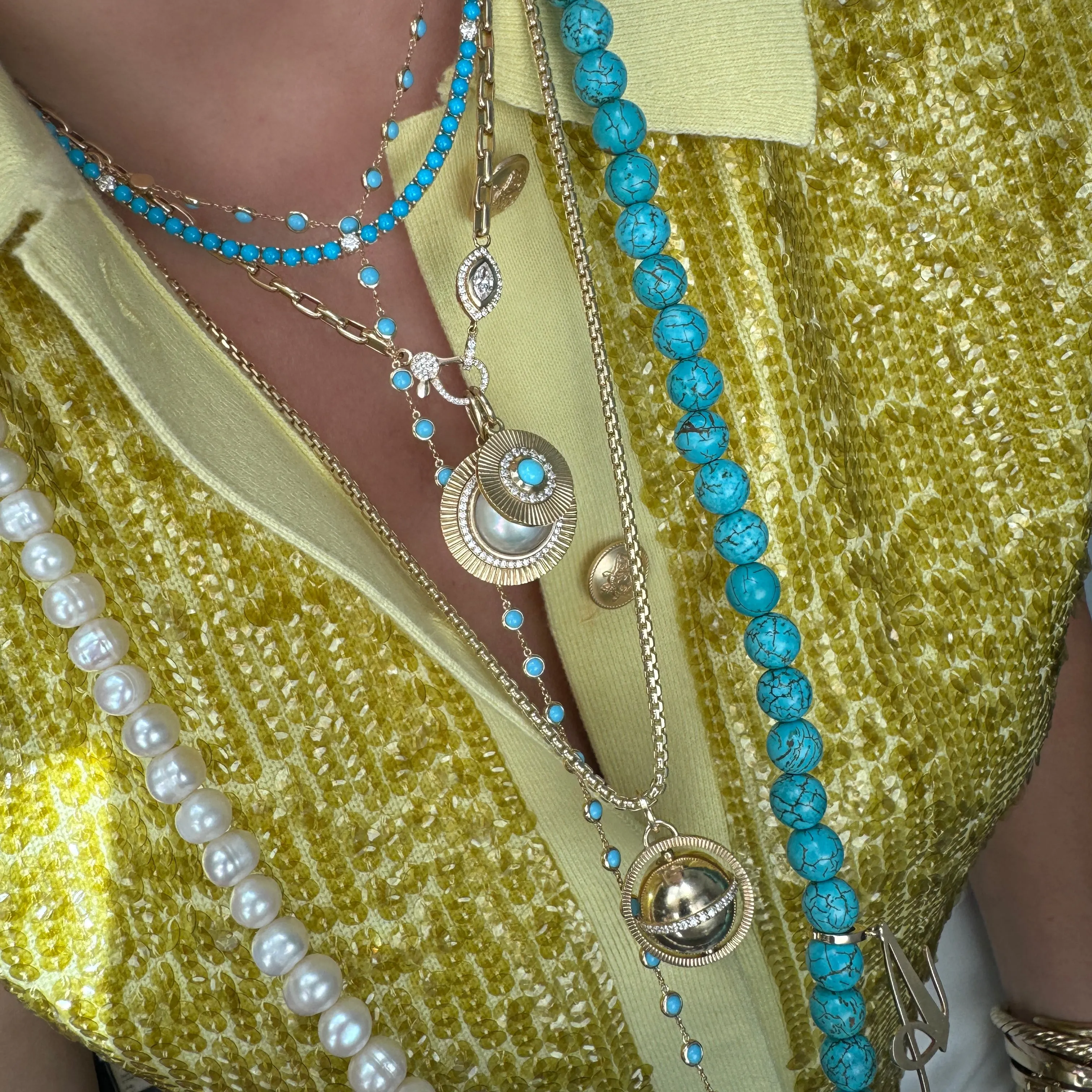 Turquoise Tennis Necklace with Diamond Accents