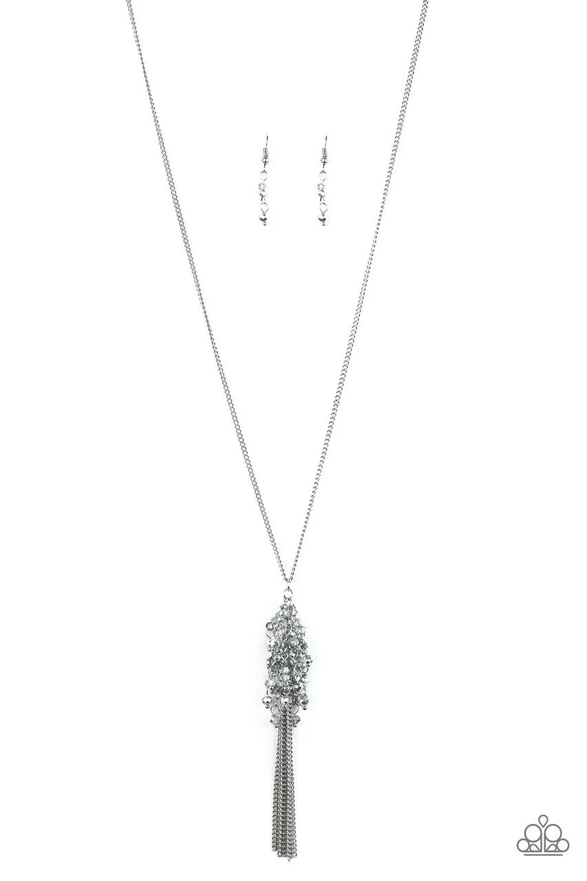 Twilight Twinkle - Silver - Crystal Bead Chain Tassel Paparazzi Long Necklace