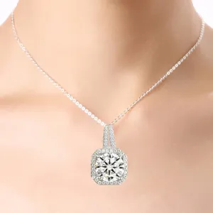 Two Carat Halo Cubic Zirconia Pendant Necklace