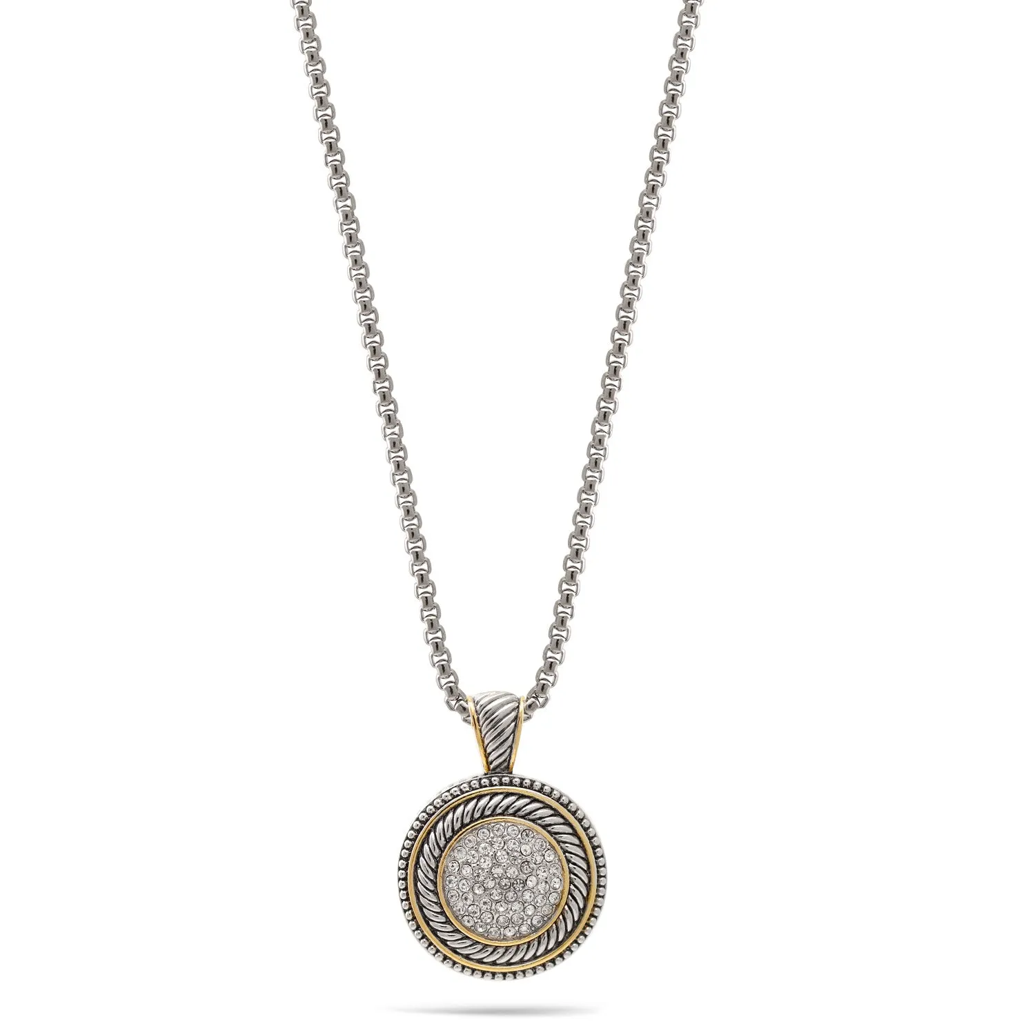 TWO TONE CRYSTAL PAVE PENDANT SILVER ROPE CHAIN NECKLACE #73010EH (FH25)