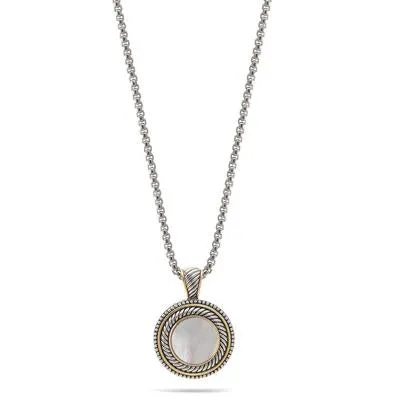 TWO TONE CRYSTAL PAVE PENDANT SILVER ROPE CHAIN NECKLACE #73010EH (FH25)