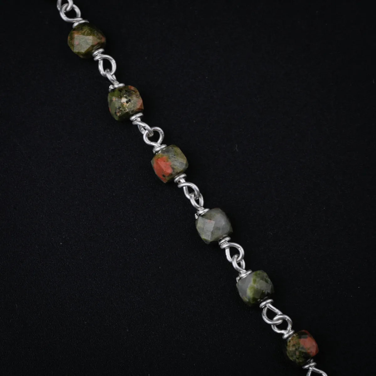 Unakite and Coral Tulips Silver Necklace