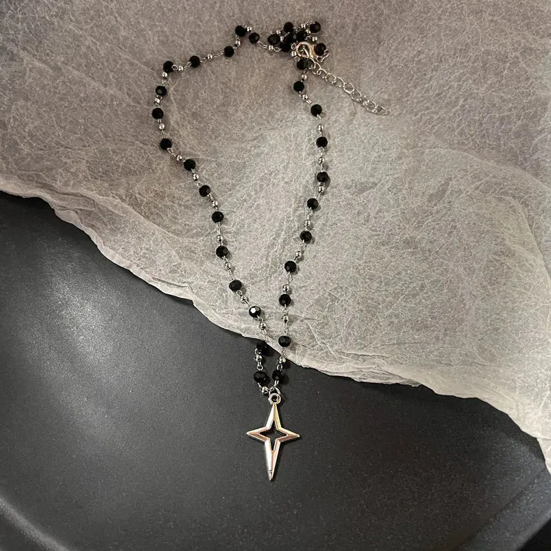 Unisex Star Pendant Leather Rope Necklace