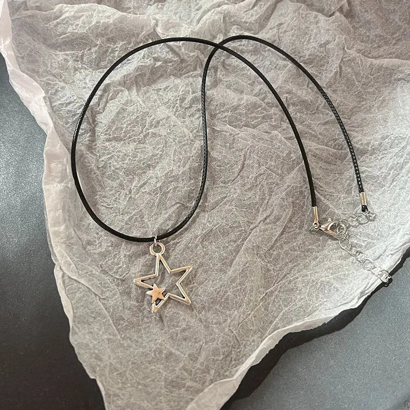 Unisex Star Pendant Leather Rope Necklace