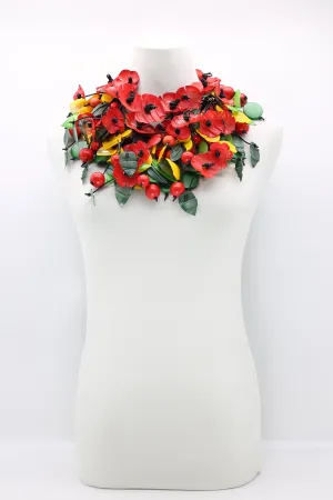 Upcycled plastic bottles - Poppy and wooden beads and plastic leaf mixed fruit necklaces -set