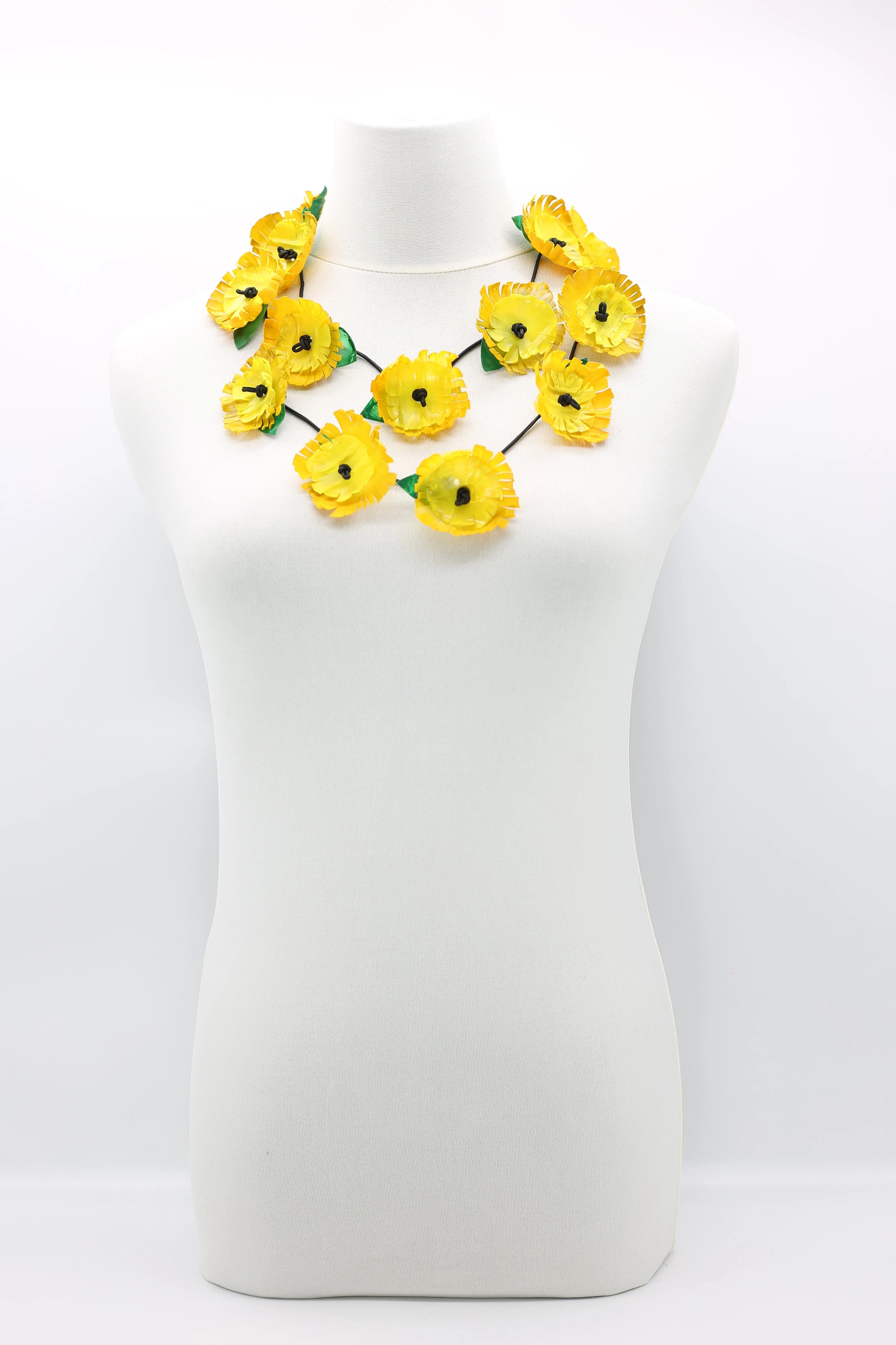 Upcycled plastic bottles - Sunflower and wooden beads and plastic leaf mixed fruit necklaces -set