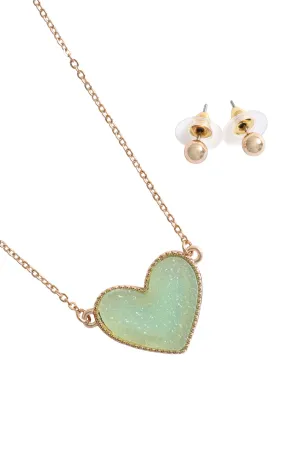 Valentine Heart Druzy Pendant Necklace and Earring Set Mint - Pack of 6