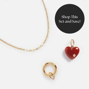 Valentine's Day Crystal Heart Charm Necklace Starter Gift Set
