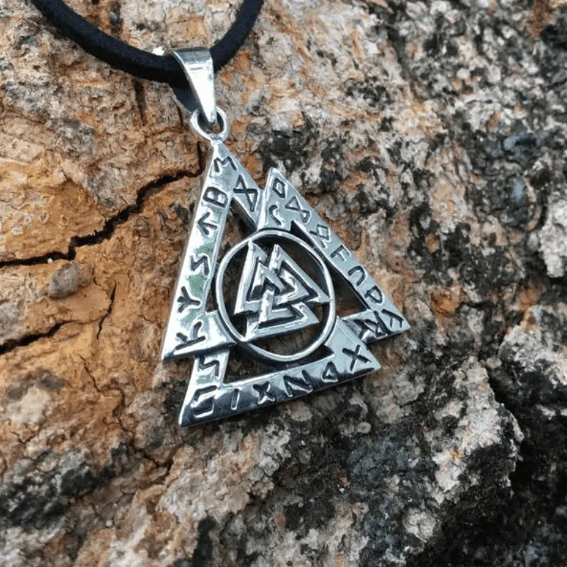 VALKNUT WITH NORSE RUNES 925 STERLING SILVER PENDANT