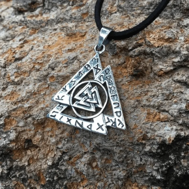 VALKNUT WITH NORSE RUNES 925 STERLING SILVER PENDANT