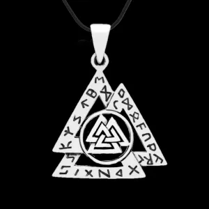 VALKNUT WITH NORSE RUNES 925 STERLING SILVER PENDANT