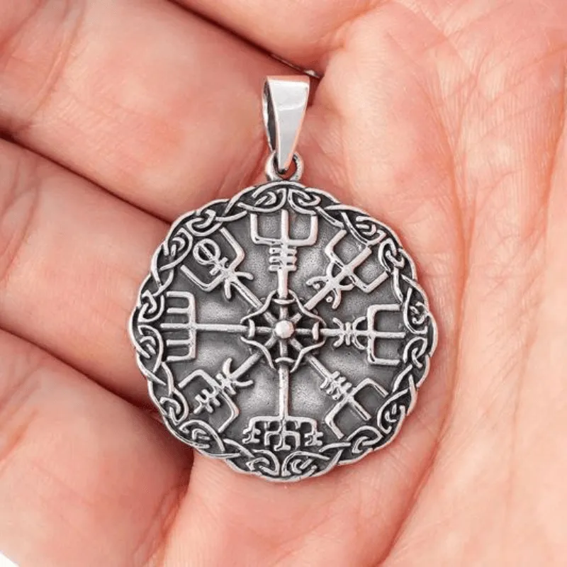 VEGVISIR COMPASS CELTIC KNOTWORK 925 STERLING SILVER PENDANT